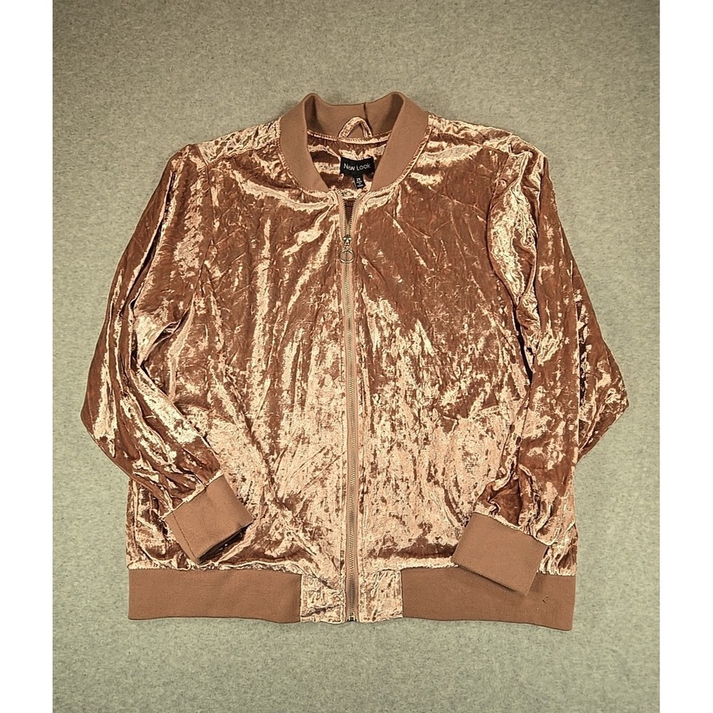 New Look Jacket Womens Size 2X Pink Plush Satiny Velvet Full Zip Jacket NWT‎